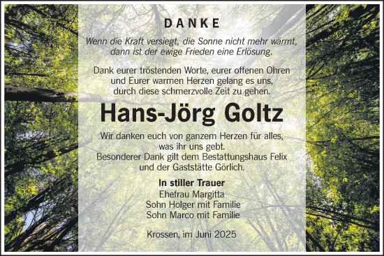 Traueranzeige von Hans-Jörg Goltz von Lausitzer Rundschau