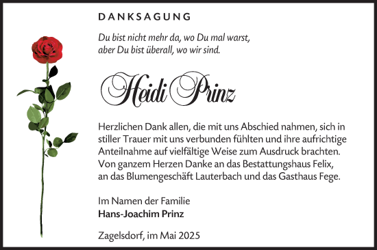 Traueranzeige von Heidi Prinz von Lausitzer Rundschau