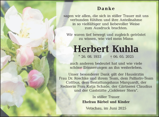 Traueranzeige von Herbert Kuhla von Lausitzer Rundschau