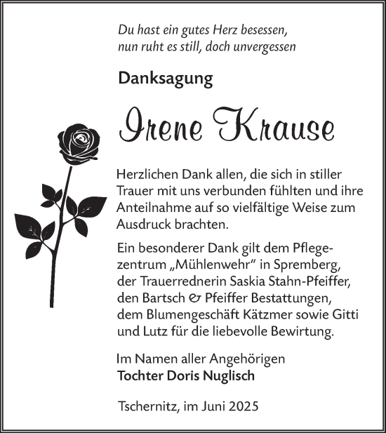 Traueranzeige von Irene Krause von Lausitzer Rundschau
