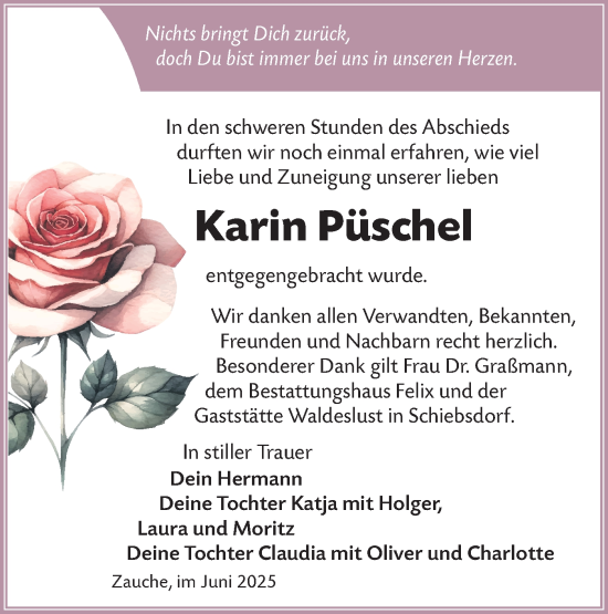 Traueranzeige von Karin Püschel von Lausitzer Rundschau