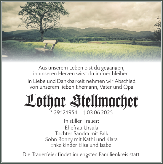 Traueranzeige von Lothar Stellmacher von Lausitzer Rundschau