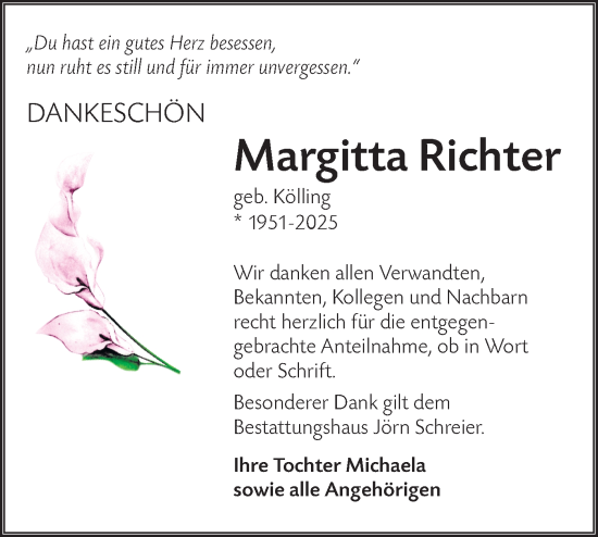 Traueranzeige von Margitta Richter von Lausitzer Rundschau