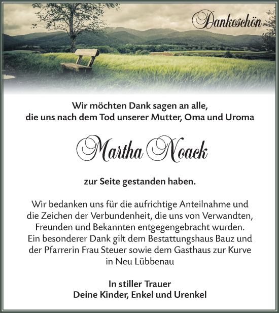 Traueranzeige von Martha Noack von Lausitzer Rundschau