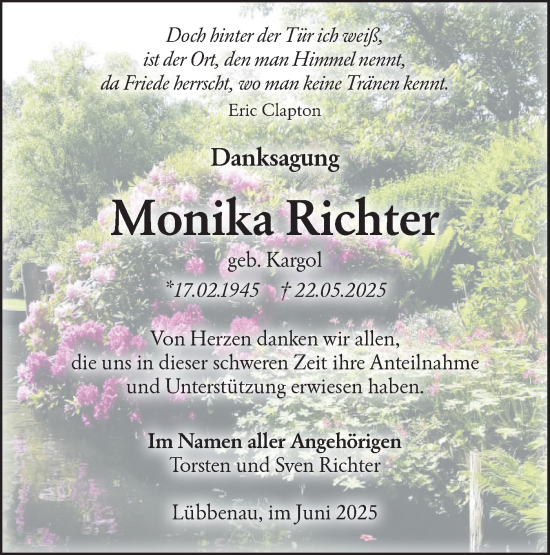 Traueranzeige von Monika Richter von Lausitzer Rundschau