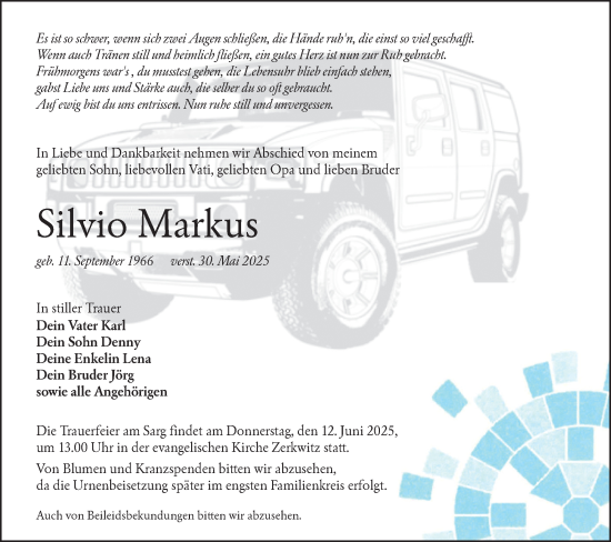 Traueranzeige von Silvio Markus von Lausitzer Rundschau