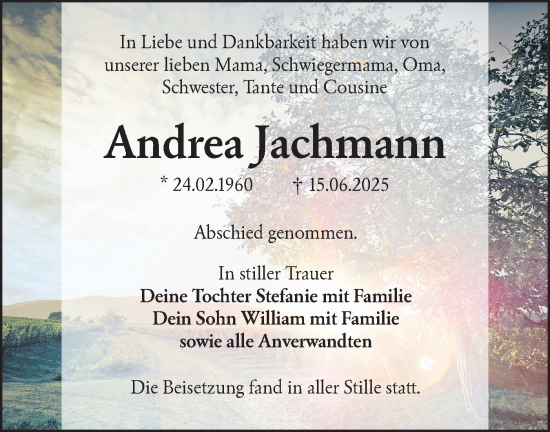 Traueranzeige von Andrea Jachmann von Lausitzer Rundschau