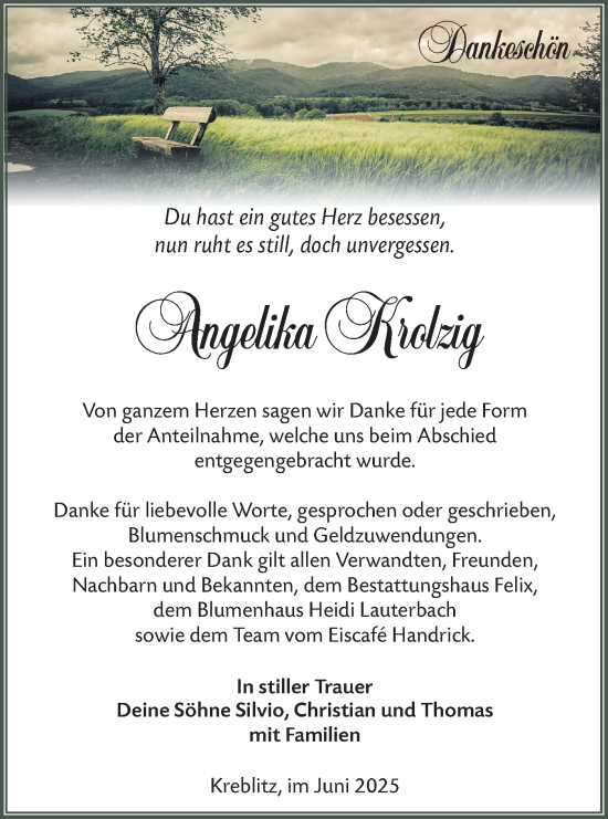 Traueranzeige von Angelika Krolzig von Lausitzer Rundschau