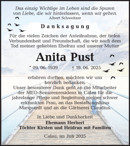Traueranzeige von Anita Pust von Lausitzer Rundschau