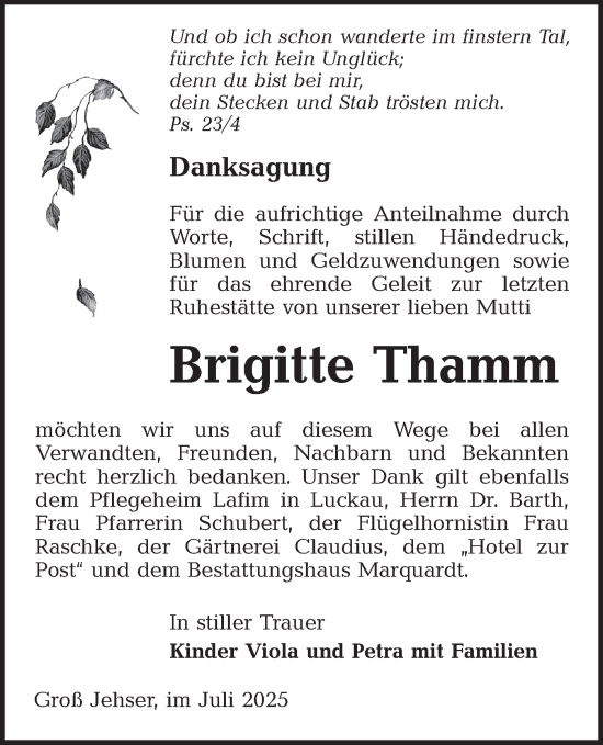 Traueranzeige von Brigitte Thamm von Lausitzer Rundschau