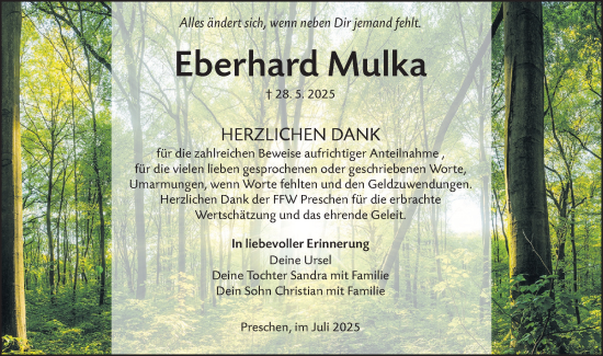 Traueranzeige von Eberhard Mulka von Lausitzer Rundschau