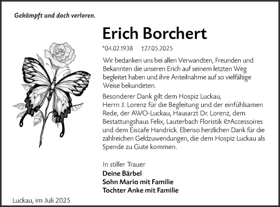 Traueranzeige von Erich Borchert von Lausitzer Rundschau