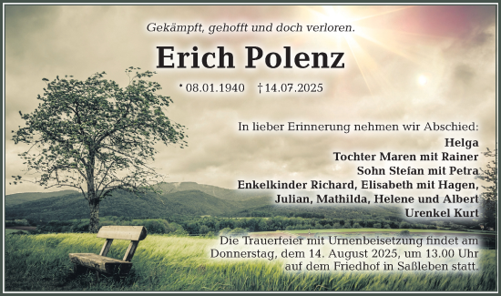 Traueranzeige von Erich Polenz von Lausitzer Rundschau