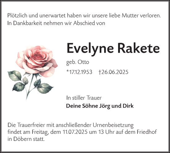 Traueranzeige von Evelyne Rakete von Lausitzer Rundschau