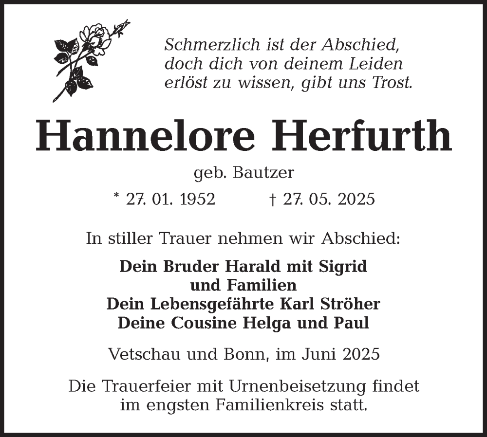  Traueranzeige für Hannelore Herfurth vom 05.07.2025 aus Lausitzer Rundschau
