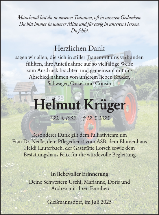 Traueranzeige von Helmut Krüger von Lausitzer Rundschau