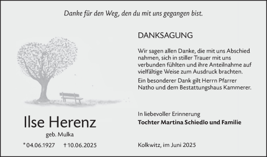 Traueranzeige von Ilse Herenz von Lausitzer Rundschau