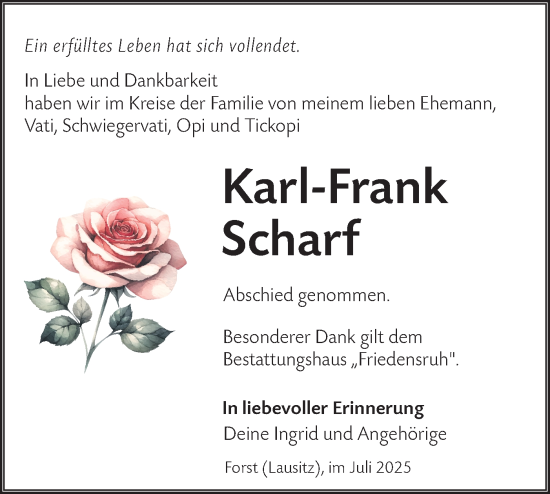 Traueranzeige von Karl-Frank Scharf von Lausitzer Rundschau