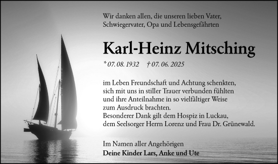 Traueranzeige von Karl-Heinz Mitsching von Lausitzer Rundschau