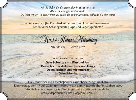 Traueranzeige von Karl-Heinz Mitsching von Lausitzer Rundschau