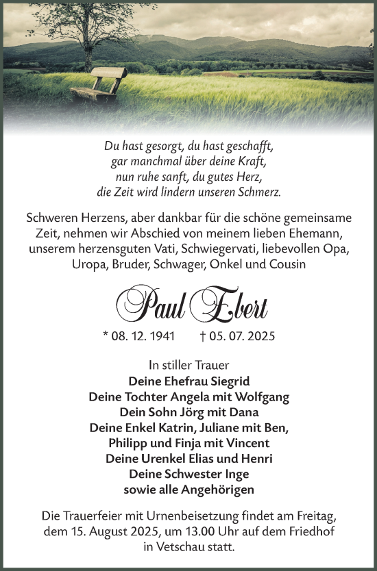 Traueranzeige von Paul Ebert von Lausitzer Rundschau