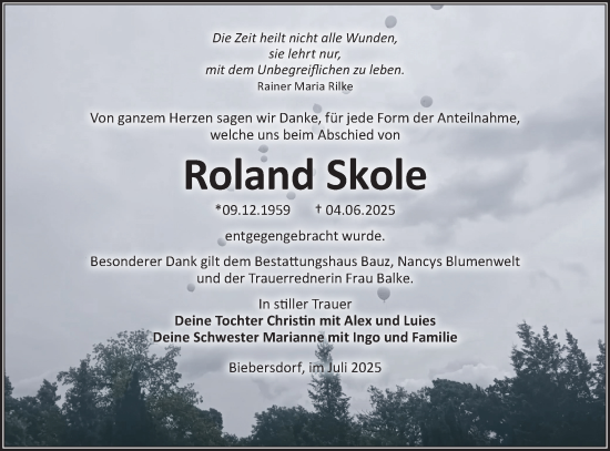 Traueranzeige von Roland Skole von Lausitzer Rundschau