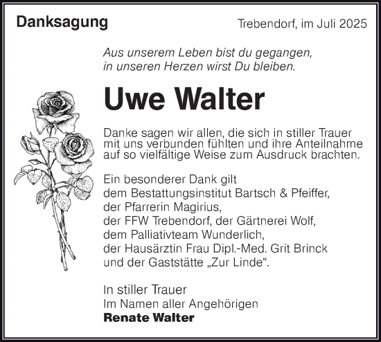 Traueranzeige von Uwe Walter von Lausitzer Rundschau