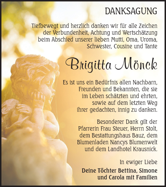 Traueranzeige von Brigitta Mönck von Lausitzer Rundschau
