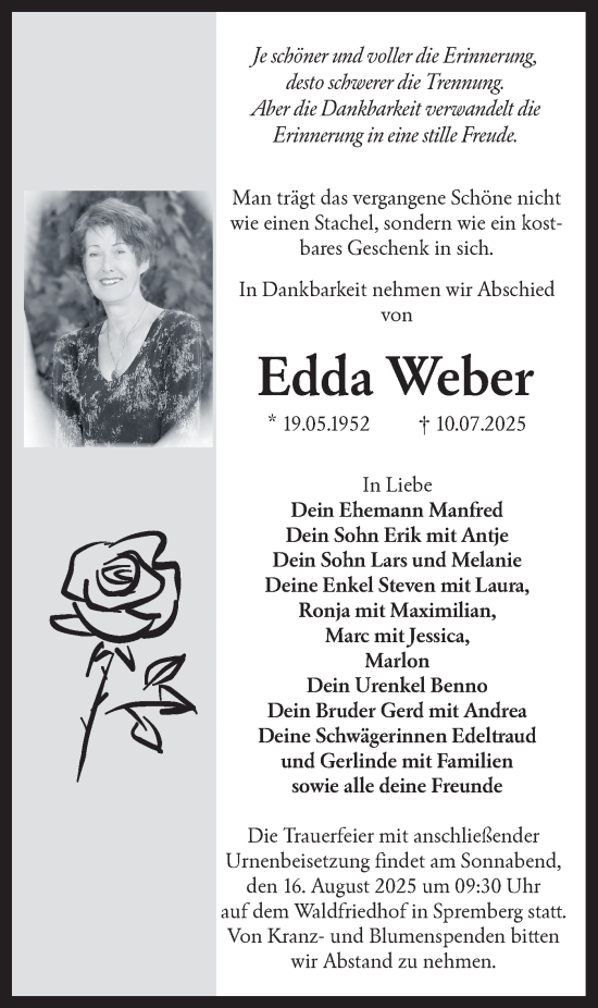 Traueranzeige von Edda Weber von Lausitzer Rundschau