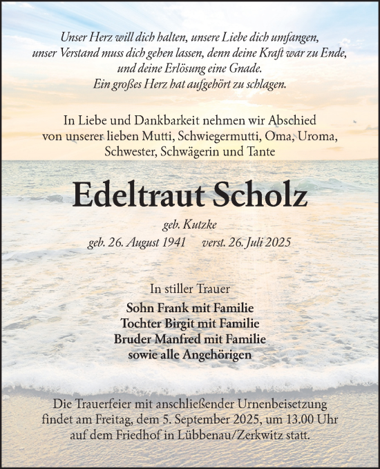Traueranzeige von Edeltraut Scholz von Lausitzer Rundschau