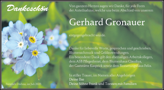 Traueranzeige von Gerhard Gronauer von Lausitzer Rundschau