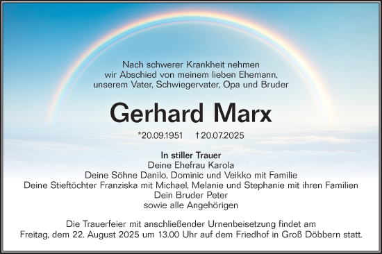 Traueranzeige von Gerhard Marx von Lausitzer Rundschau