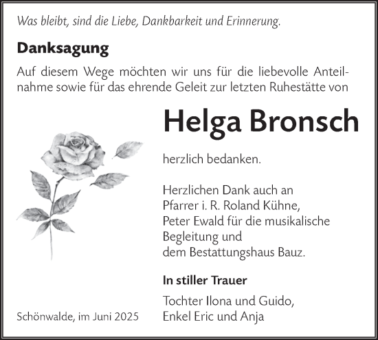 Traueranzeige von Helga Bronsch von Lausitzer Rundschau