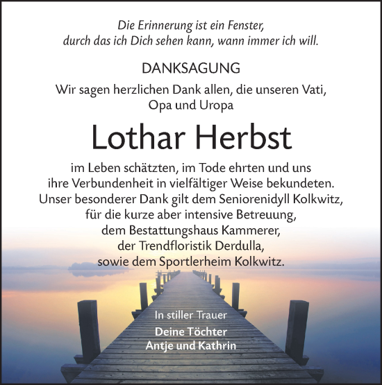 Traueranzeige von Lothar Herbst von Lausitzer Rundschau