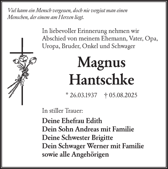 Traueranzeige von Magnus Hantschke von Lausitzer Rundschau