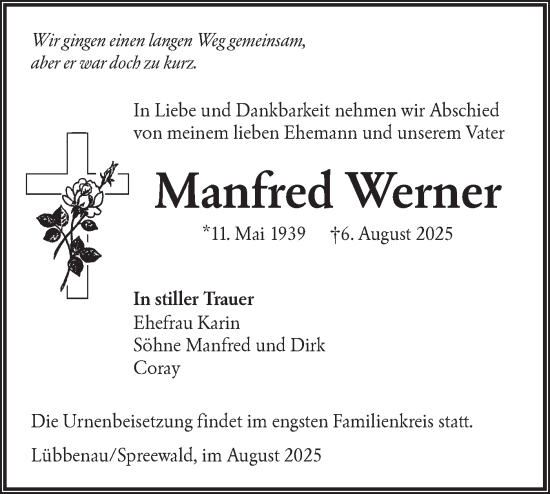 Traueranzeige von Manfred Werner von Lausitzer Rundschau
