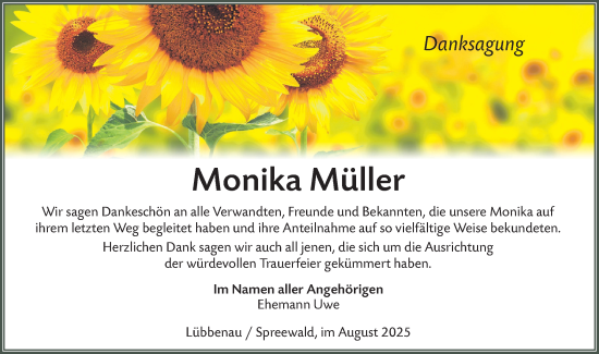 Traueranzeige von Monika Müller von Lausitzer Rundschau