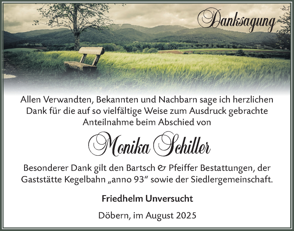  Traueranzeige für Monika Schiller vom 30.08.2025 aus Lausitzer Rundschau