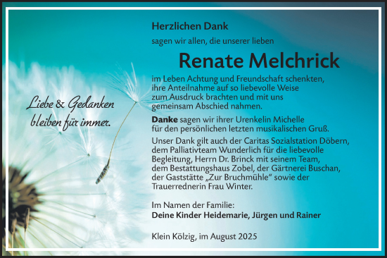 Traueranzeige von Renate Melchrick von Lausitzer Rundschau