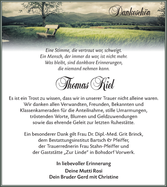 Traueranzeige von Thomas Kiel von Lausitzer Rundschau