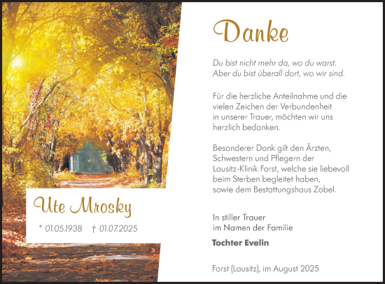 Traueranzeige von Ute Mrosky von Lausitzer Rundschau