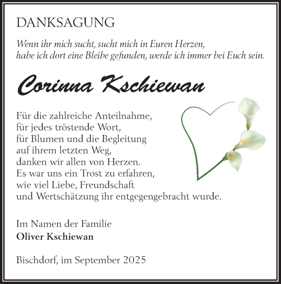 Traueranzeige von Corinna Kschiewan von Lausitzer Rundschau