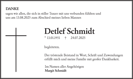 Traueranzeige von Detlef Schmidt von Lausitzer Rundschau