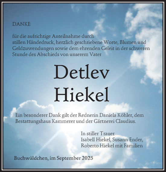 Traueranzeige von Detlev Hiekel von Lausitzer Rundschau