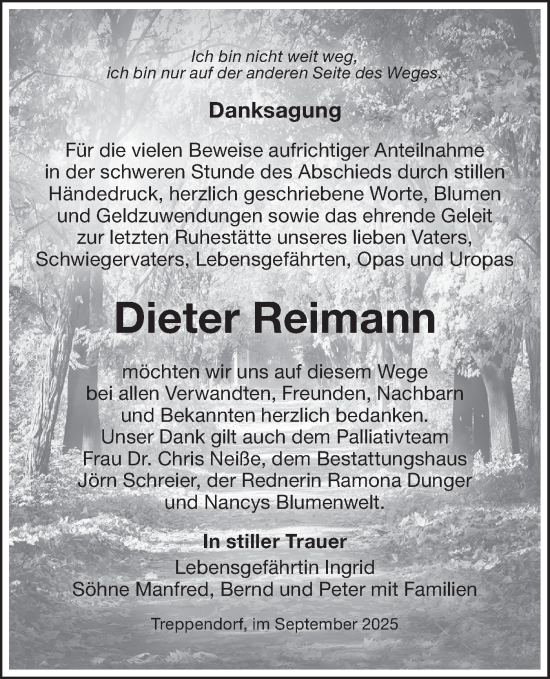 Traueranzeige von Dieter Reimann von Lausitzer Rundschau
