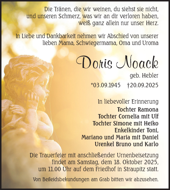 Traueranzeige von Doris Noack von Lausitzer Rundschau
