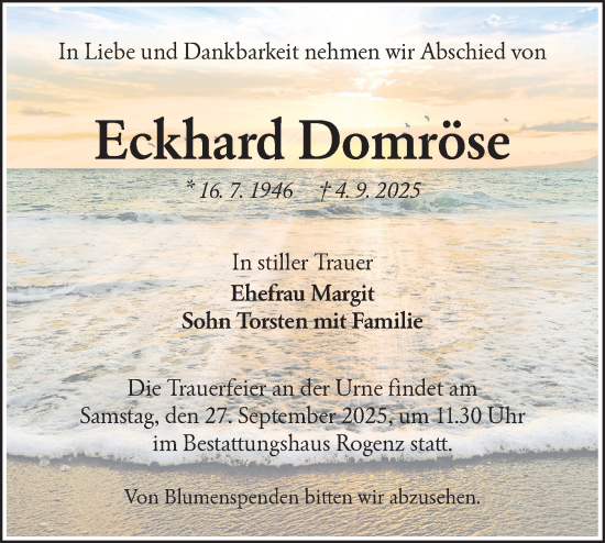 Traueranzeige von Eckhard Domröse von Lausitzer Rundschau