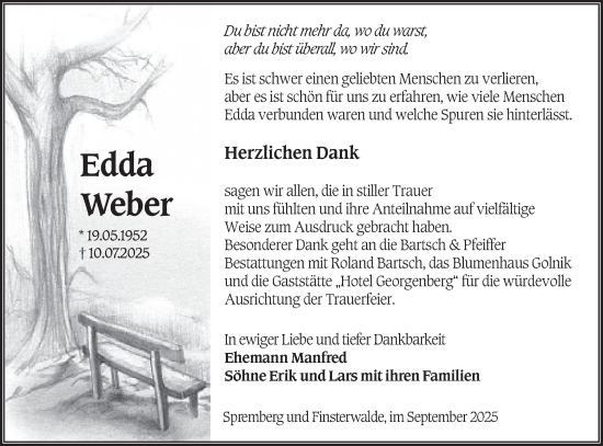 Traueranzeige von Edda Weber von Lausitzer Rundschau