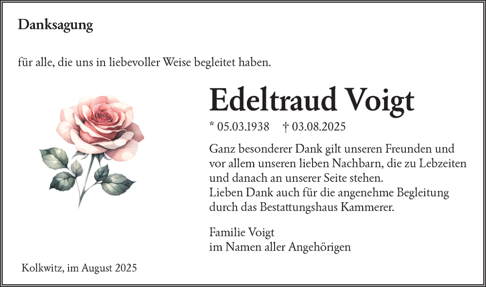  Traueranzeige für Edeltraud Voigt vom 06.09.2025 aus Lausitzer Rundschau