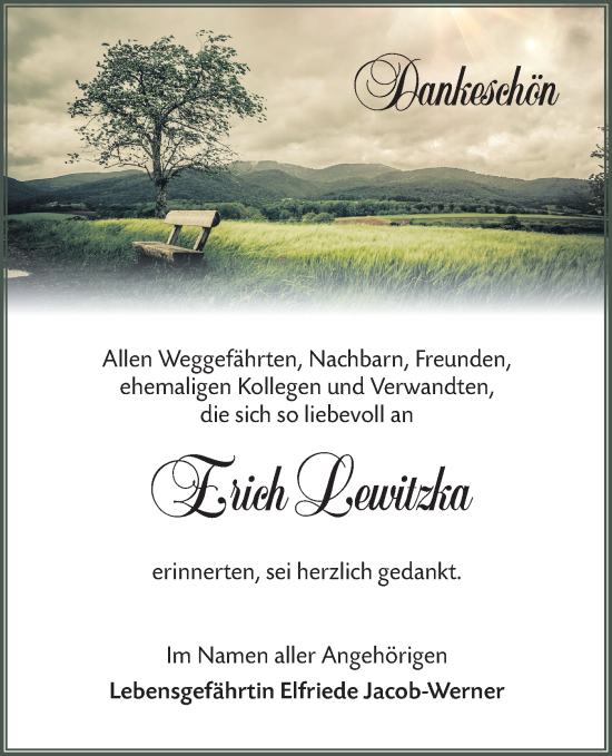 Traueranzeige von Erich Lewitzka von Lausitzer Rundschau
